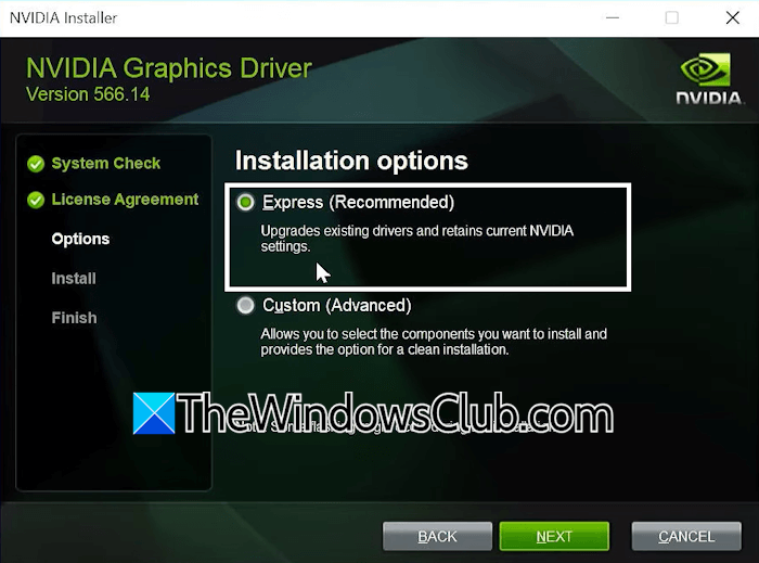 Express installation of NVIDIA display driver