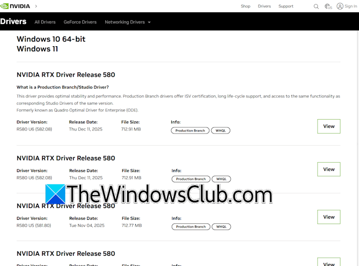 Previous versions of NVIDIA GPU driver