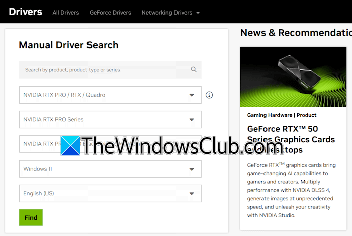 Search for NVIDIA GPU driver manually