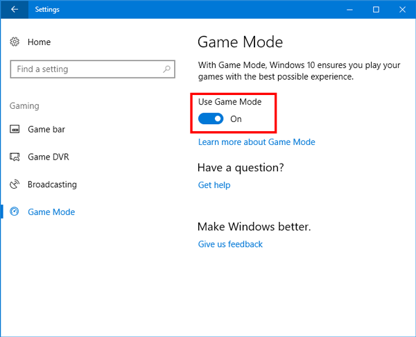 Game Mode in Windows 10